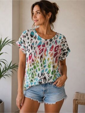 Frilli Exchange Y2K Women's Multicolor Animal Patterned Top Size M Tropical